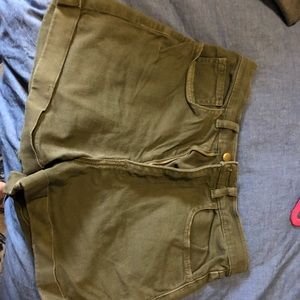 Army green high waisted jean shorts